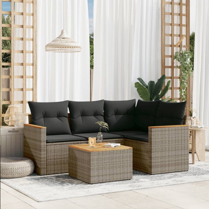 Hkh Conjunto Sofás De Jardim C/Almofadões Vime Pe - Cinzento