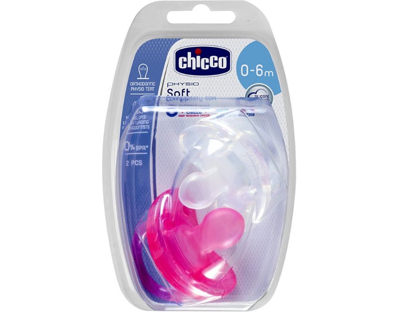 Chupeta Soft Chicco Silicone Rosa E Incolor 0-6Meses 2Un