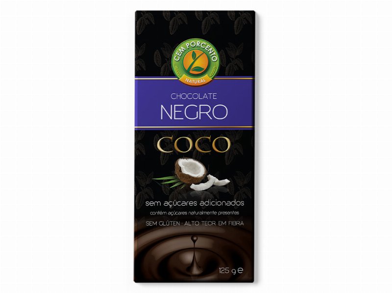 Chocolate Cem Porcento Negro Com Côco 125 g