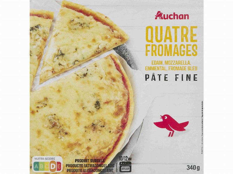 Pizza Auchan Massa Fina 4 Queijos Edam Mozzarela Emmental Bleu 340 g