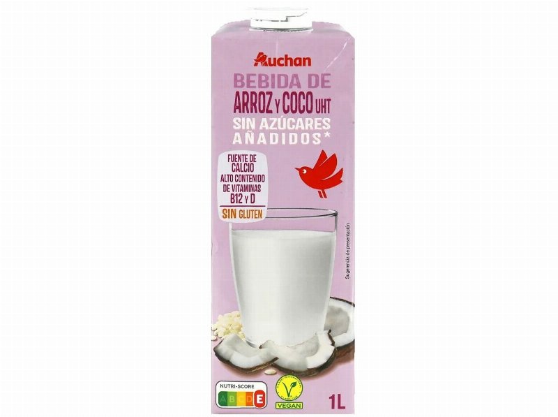 Bebida Arroz Coco Uht Auchan Sem Adição De Açúcares Sem Glúten 1 l