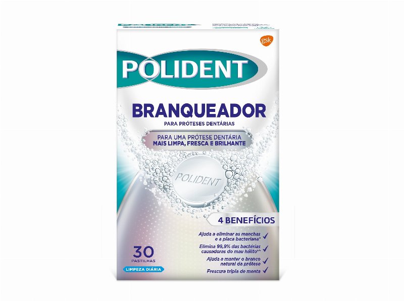Pastilhas Limpeza Prótese Branqueadora Polident 30Unds