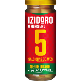 Salsichas De Aves Frasco 5 Un Sem Glúten Izidoro 400 gr (Peso Escorrido 245 gr)