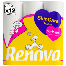Papel Higiénico 3 Folhas Skin Care Puríssimo Renova 12 Rolos