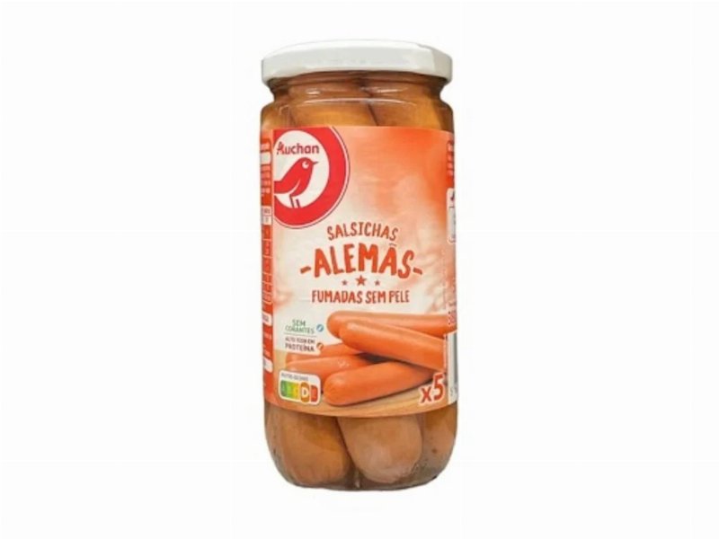 Salsichas Alemãs Auchan Fumadas S/Pele 5Un 375(250)G