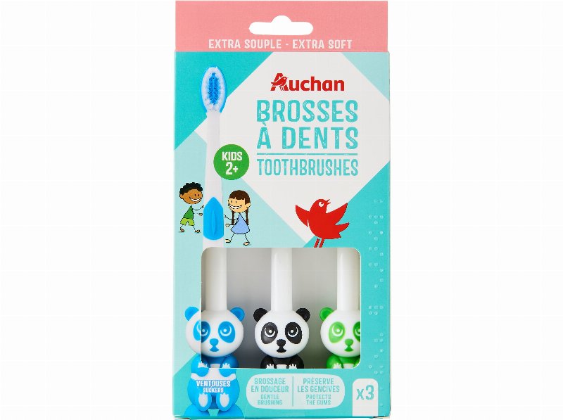Escova Dentes Auchan Kids Panda 2+ Anos Extra Macia 3Un