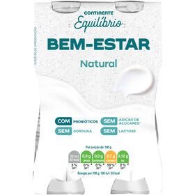 Iogurte Líquido Bem-Estar Natural Sem Lactose Continente Equilíbrio 640 gr (4 Un)