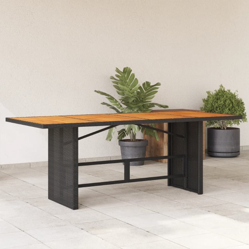 Hkh Mesa De Jardim Com Tampo Em Acácia 190X80X75 Cm Vime Pe - Preto