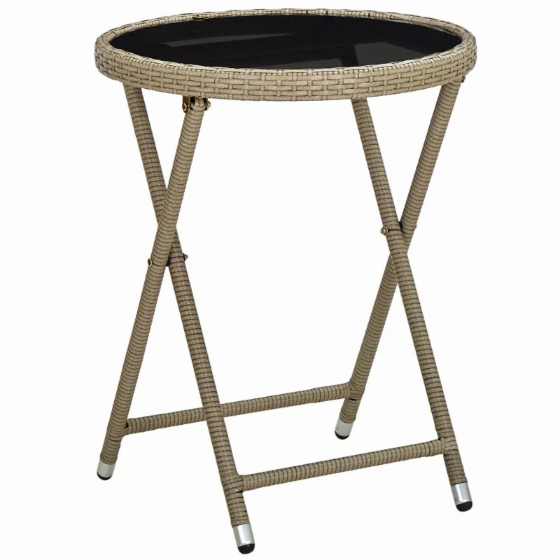 Hkh Mesa De Chá 60 Cm Vime Pe E Vidro Temperado - Bege
