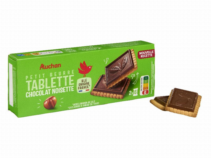 Bolacha De Manteiga Auchan "Petit Beurre" Coberta Choco Leite E Avelãs 2X6Un 150 g