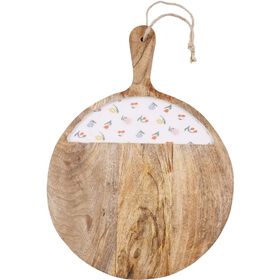 Tábua Redonda 35Cm Cru Com Flores Kasa