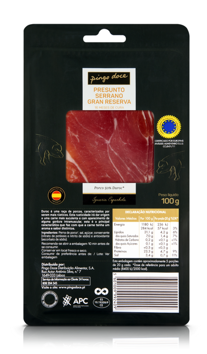 Presunto Serrano Gran Reserva 16 Meses De Cura Pingo Doce Iguarias 0.1Kg