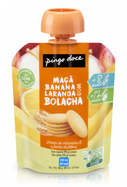 Bolsa De Fruta Maçã, Banana E Laranja Com Bolacha Pingo Doce 0.09Kg