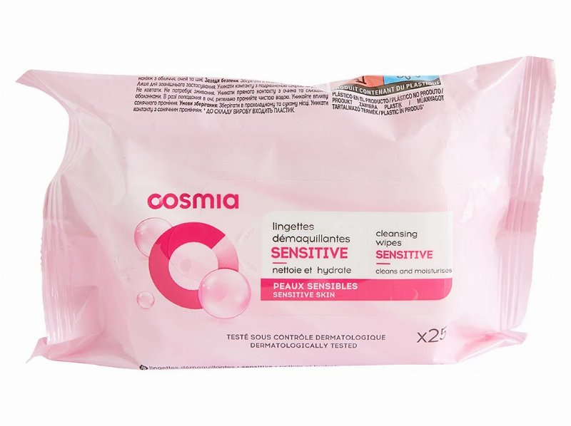 Toalhitas Cosmia Desmaquilhantes Sensitive Peles Sensíveis 25Un