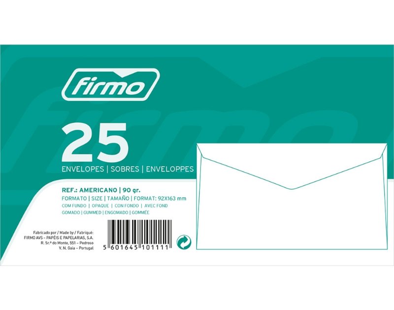 Envelopes Americano Fundo Cheio Firmo 92X163Mm