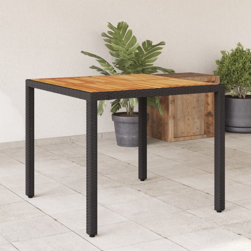 Hkh Mesa De Jardim Com Tampo De Madeira De Acácia Vime Pe - Preto