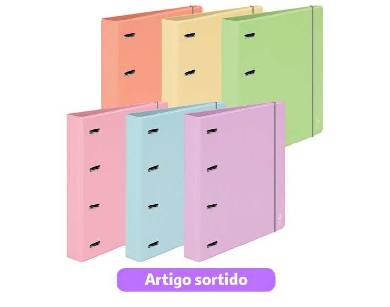 Capa Com Elástico A4 Mitos 4 Argolas + Separadores + Recarga Cores Sortidas