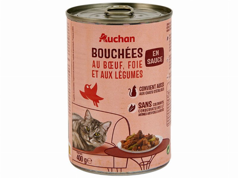 Comida Húmida Para Gato Auchan Pedaços Em Molho Com Vaca Com Fígado E Com Legumes 400 g