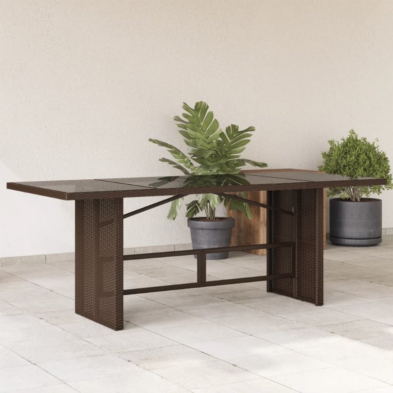 Hkh Mesa De Jardim Com Tampo De Vidro 190X80X74 Cm Vime Pe Castanho - Marrom