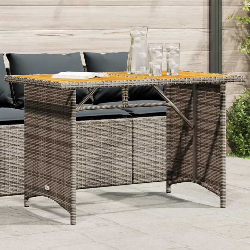 Hkh Mesa De Jardim Com Tampo De Madeira 110X68X70 Cm Vime Pe Cinza - Cinzento