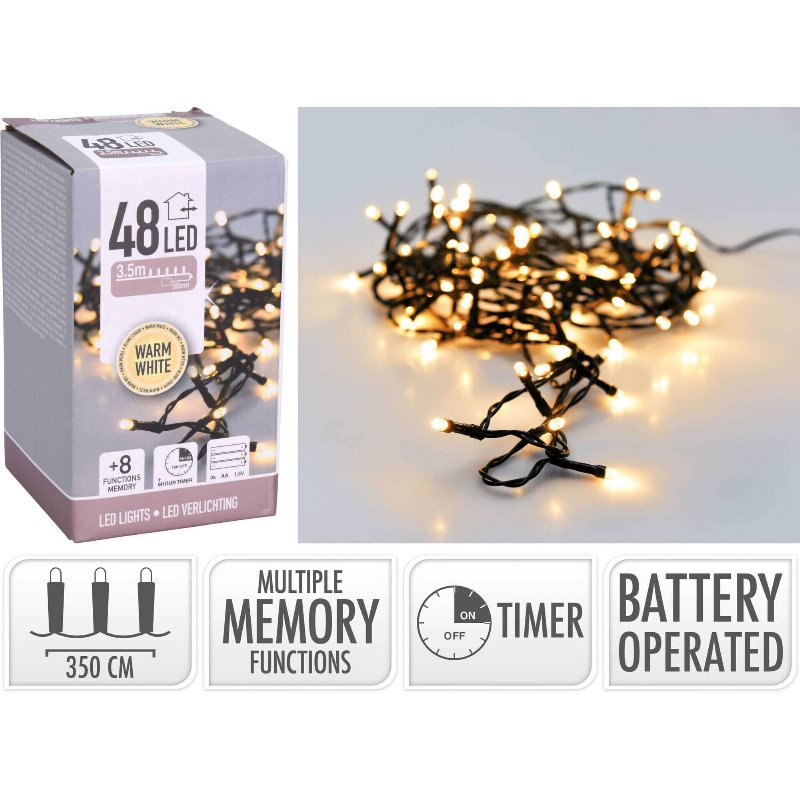 Conjunto 48 Luzes Led Branco Quente 8 Funções