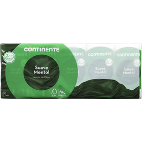 Lenços De Papel De Bolso Mentol 3 Folhas Continente 10 Un