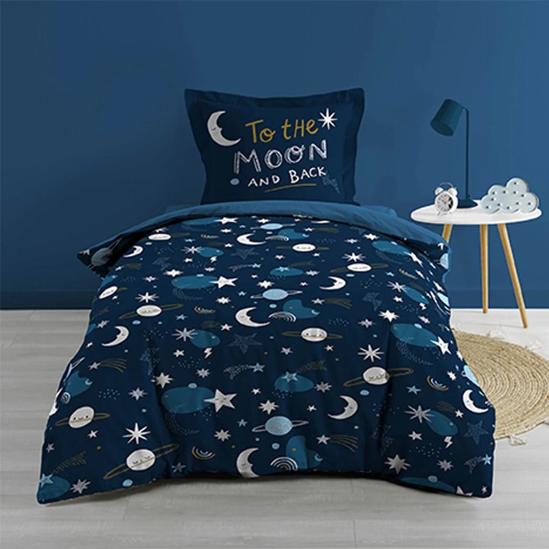 Hkh Jogo De Cama 2 Peças Estampado Moonlight Azul