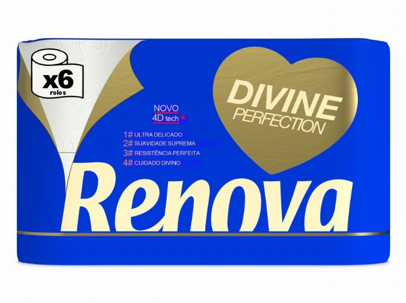 Papel Higiénico Renova Divine Ultra Delicado 4F 6R