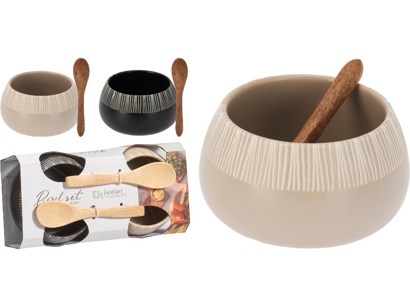 Conjunto De 2 Taças Servir Com 2 Colheres Madeira