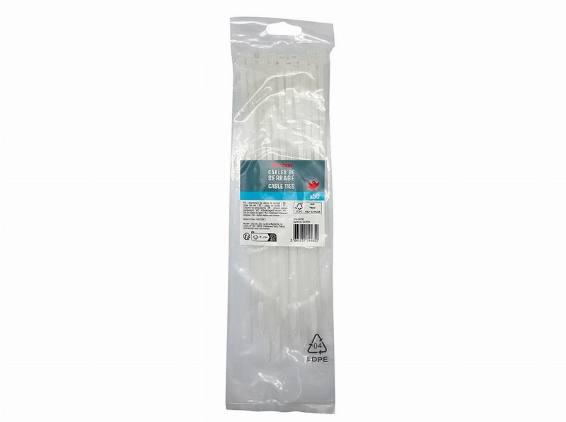 Abraçadeiras Brancas Auchan 50 Unidades 4.8X250Mm