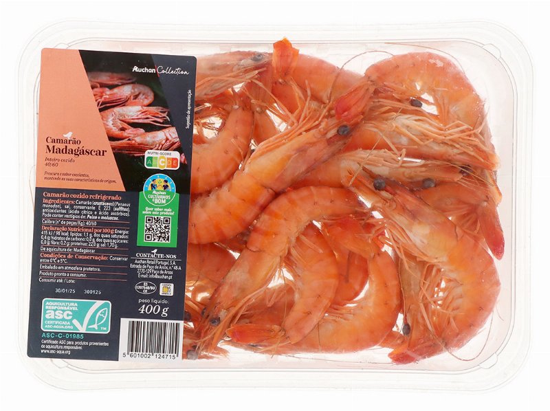 Camarão Madagáscar Auchan Collection Cultivamos O Bom Cozido 40/60 400 gr