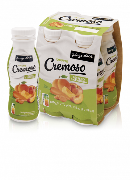 Iogurte Líquido Cremoso Pêssego E Cenoura Pack 4 Pingo Doce 4x0.17Kg