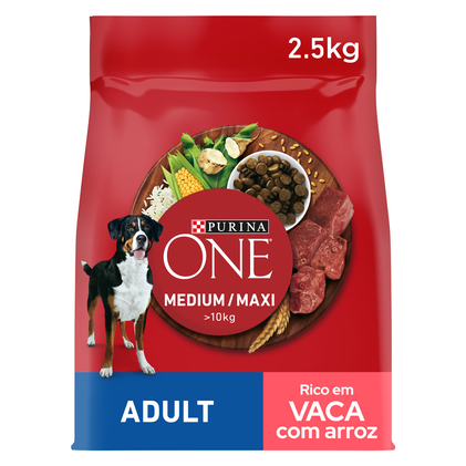 Comida Seca Para Cão Adulto +10 kg Com Vaca Purina One 2.5Kg