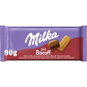 Tablete De Chocolate De Leite Com Bolacha Lotus Biscoff Milka 90 gr