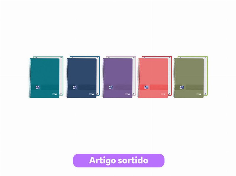 Caderno Espiral A4 Quadriculado Polippropileno Oxford Live&Go 80 Folhas Cores Sortidas