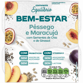 Iogurte Pedaços Bem-Estar Pêssego E Maracujá Sem Lactose Continente Equilíbrio 500 gr (4 Un)