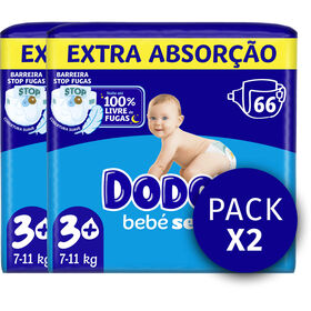 Fraldas Bebé Seco Extra 7-11 kg T3+ Dodot 2 X 66 Un