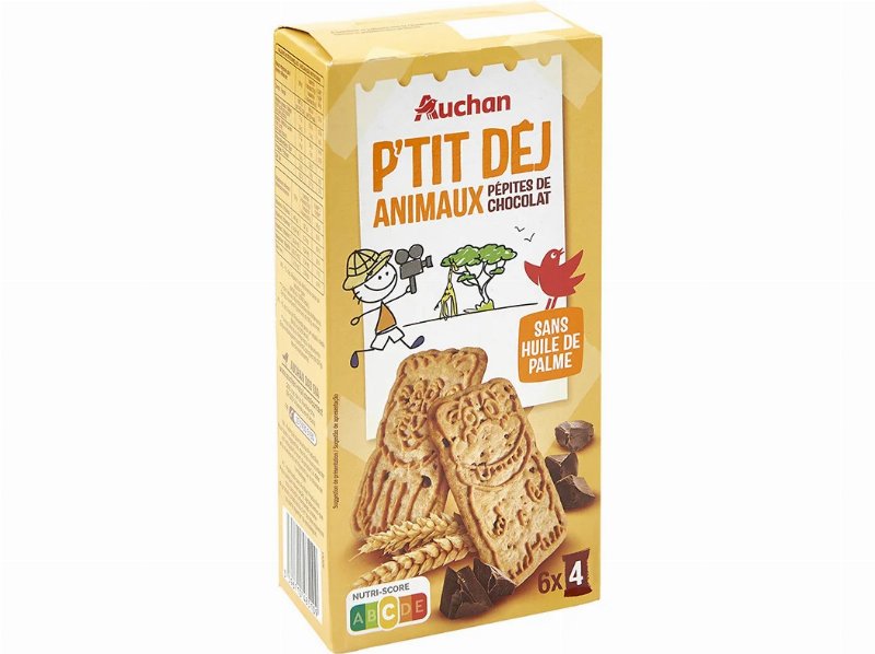 Bolachas Pequeno Almoço Auchan Animais Da Selva Com Pepitas Chocolate 6X4Un 300 g