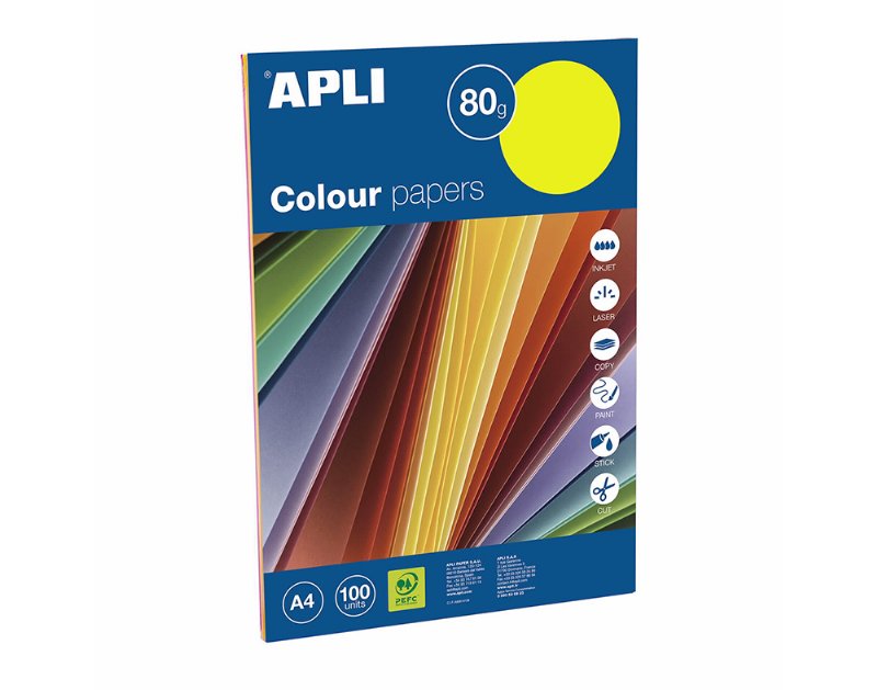 Papel Colorido A4 Apli Cores Fluorescentes 100 Folhas 80 g