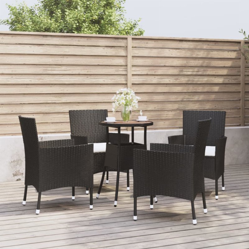 Hkh 5 Pcs Conjunto Bistrô De Jardim C/ Almofadões Vime Pe - Preto