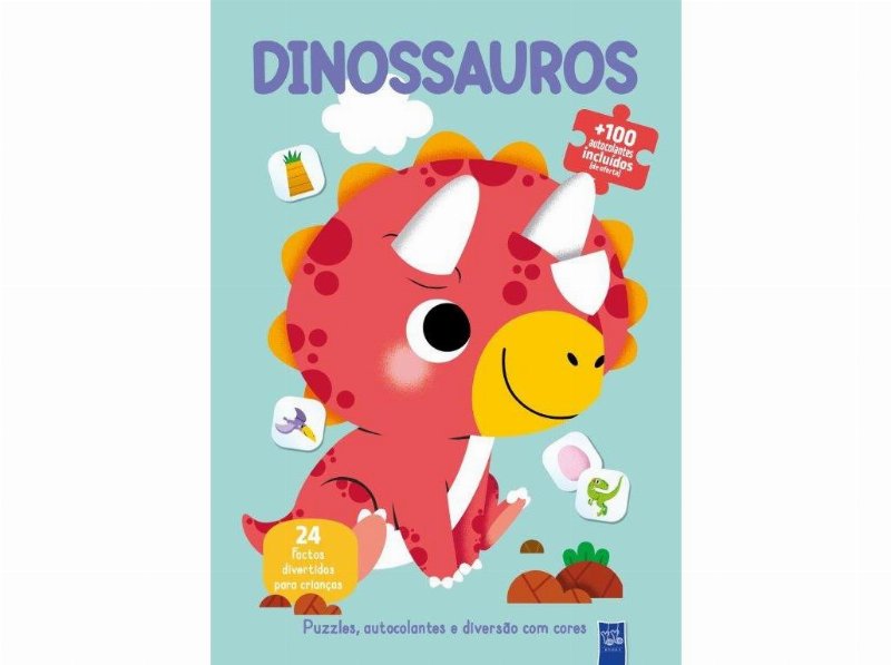 Livro Puzzles Autocolantes E Diversão Com Cores - Dinossauros