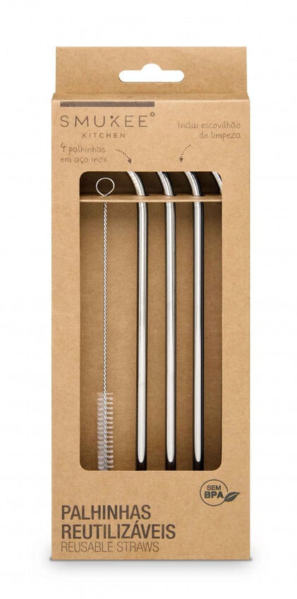 Conjunto 4 Palhinhas Reutilizáveis Inox Smukee