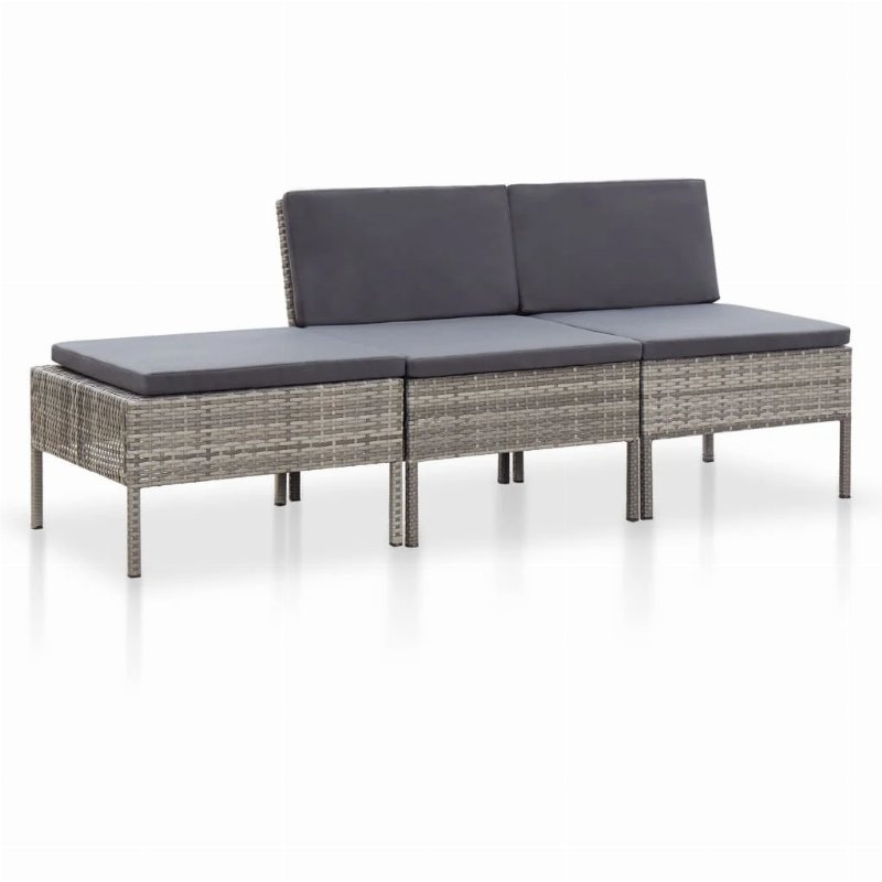 Hkh Conjunto Lounge De Jardim C/ Almofadões 3 Pcs Vime Pe - Cinzento