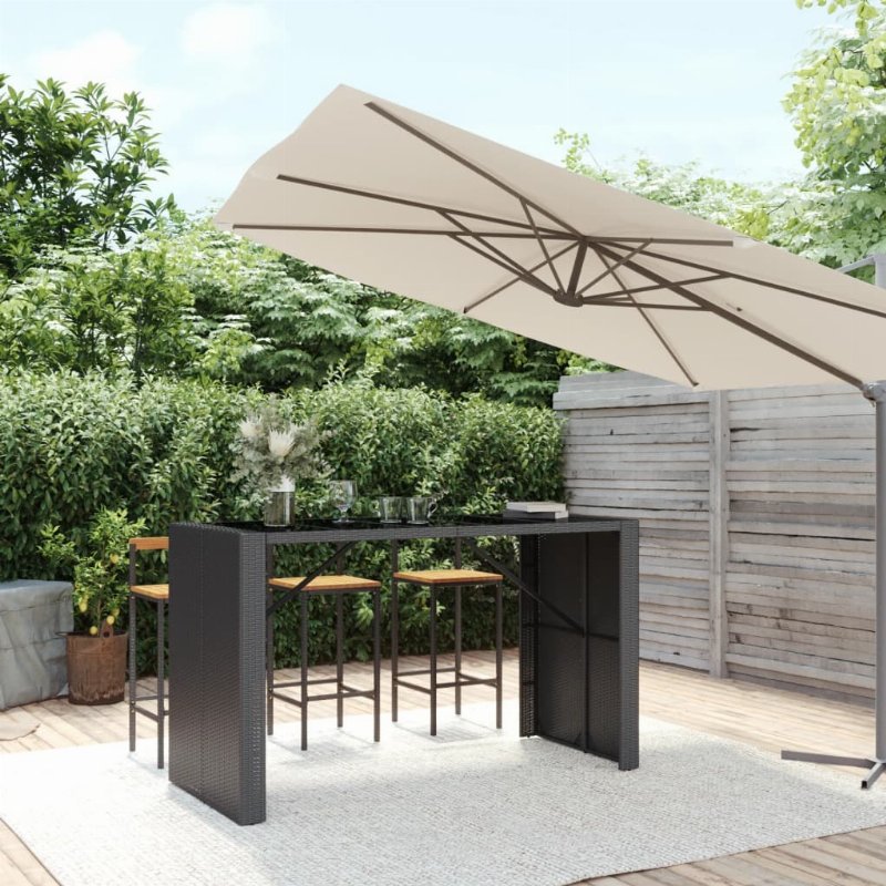 Hkh Mesa De Bar Com Tampo De Vidro Vime Pe - Preto