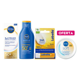 Conjunto Proteção Solar Cidade E Viagem + Oferta Creme Corpo Nivea Sun 30 ml + 100 ml + 1 Un + Oferta Batom Labello Sun Protect