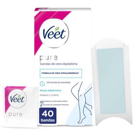 Bandas Depilatórias Cera Fria Pure Corpo Pele Sensível Veet 40 Un