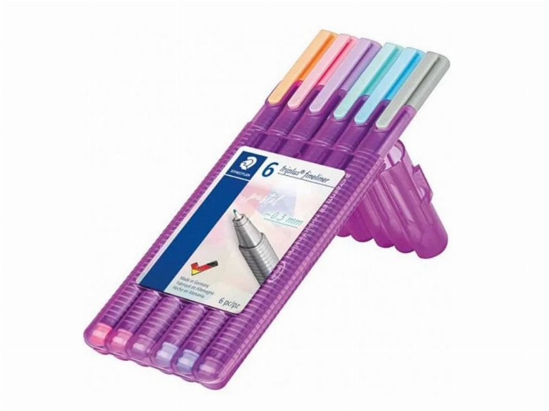 Marcadores Escrita Triplus Staedtler Cores Pastel Ponta Fina 6 Unidades