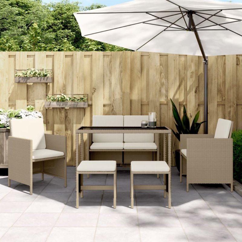Hkh Conjunto De Jantar De Jardim Em Vime De 6 Peças Com Almofadas - Bege
