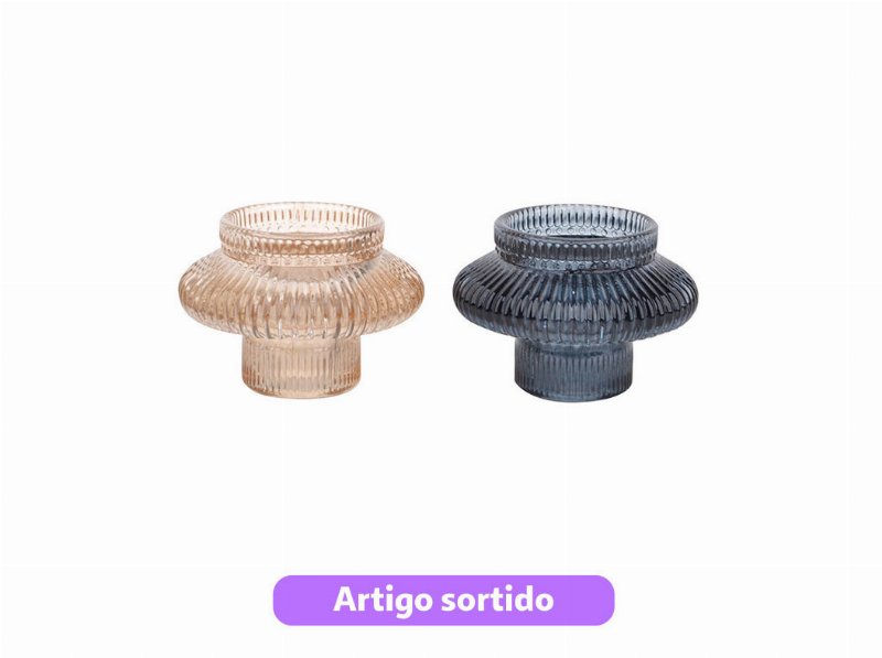 Castiçal Vidro Actuel 2 Em 1 8X6Cm Cores Sortidas