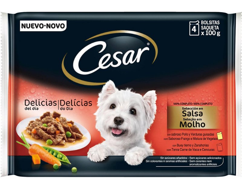 Comida Húmida Para Cão Cesar Saquetas Seleção Molho 4X100 g